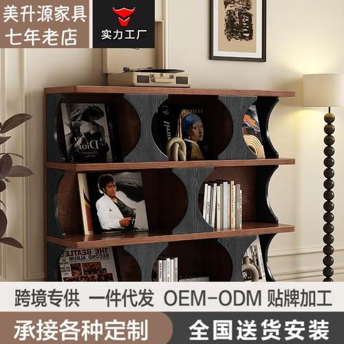 复古实木书柜客厅展示柜置物柜高端法式中古玄关卧室储物柜装饰柜