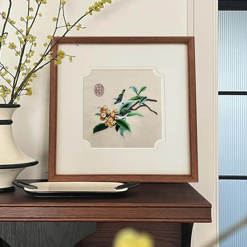 苏绣新中式挂画非遗绣片装裱唐宋花鸟设计师艺术书房父母房装饰画