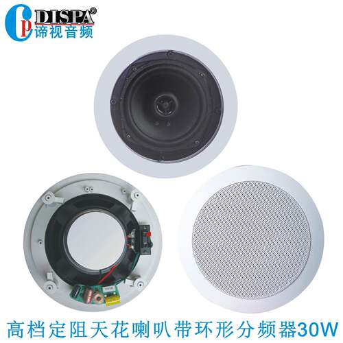 6.5寸全频1寸同轴高音带环形分频器高档定阻天花吸顶喇叭音箱30瓦