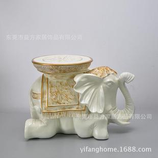 欧美家居风格米白色圆形凳面米大号跪姿大象凳子玄关实用摆设