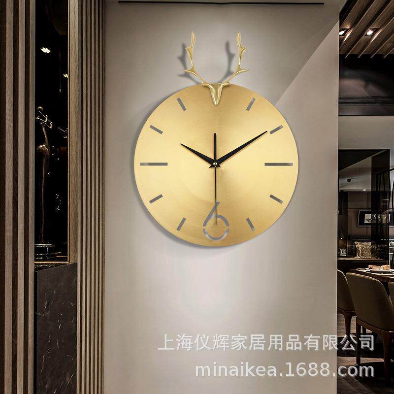 欧式客厅创意鹿头挂钟时尚个性挂表现代家用简约装饰静音时钟
