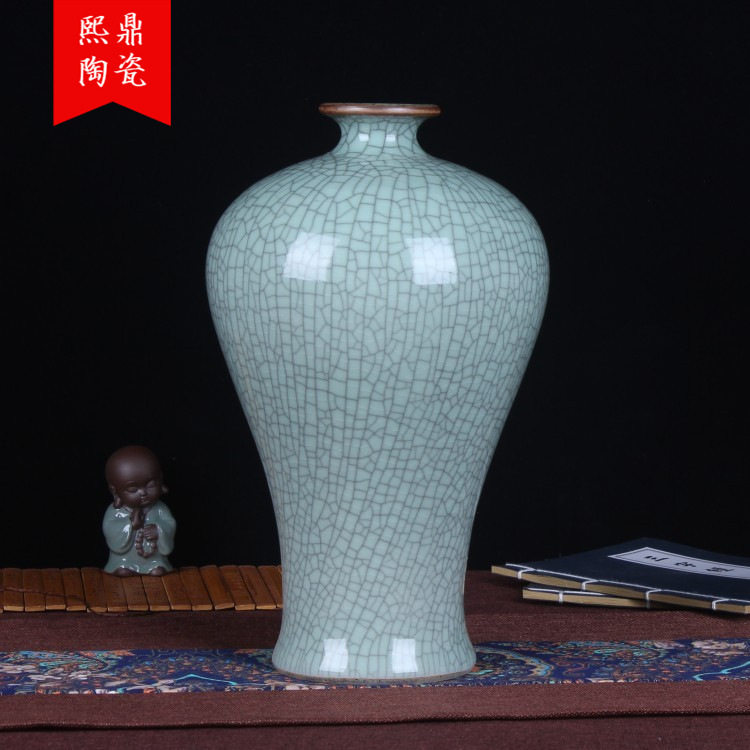 仿古官窑裂纹釉梅瓶陶瓷花瓶摆件中式古典柜台装饰品批发批发