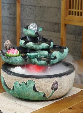 创意桌喷泉QLC流水摆加件风水球景湿器中式风水水轮客厅面小鱼缸