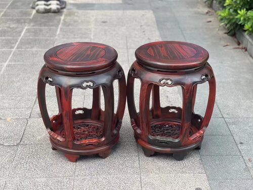 老挝大红酸枝交趾黄檀圆鼓凳板凳小凳子景太蓝鼓凳清式明式家具