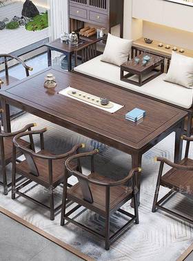 新中罗床实木式榫卯茶泡桌椅组合办公QNA室客厅家用汉乌金木平面