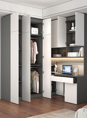 简电约转架角YCF书桌衣柜一体组合脑桌现代儿柜童书房书学习桌储