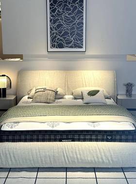 布YRM艺床麻法式奶油风落端主卧软包双人床地包边大户型棉高大气