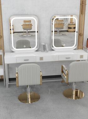 大理石美发理发店发镜台轻奢廊剪烫BLA染椭圆圆单面发双面形镜带