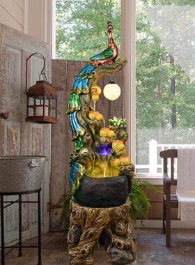 山假流水喷泉客厅加湿36273家器居装饰简约时办尚公室盆景孔雀落