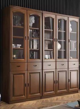 实木书书柜带玻璃门件书架办一整套组JAT合橱公室文柜
