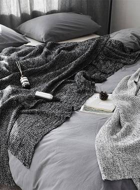 新毯M18016款鱼骨纹全棉织毯毯懒人沙发盖针纯棉线毯拍照道具