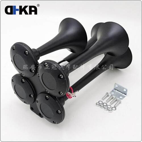HKA亚冠DAS034现货12V/2-卡4V四管黑色镀铬电控气喇叭车IMI货车用