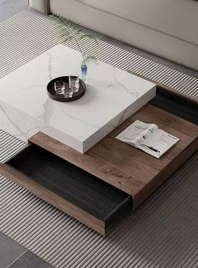 仿实意式KLU现几代轻奢方形茶户型客厅简小约伸缩木家用组合极简