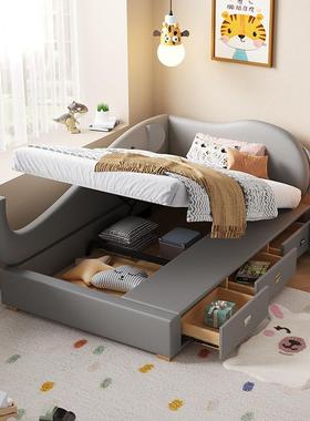 TY户C36床软包童男孩卡通小FOO象实木床悬浮床带灯儿女孩公主小型