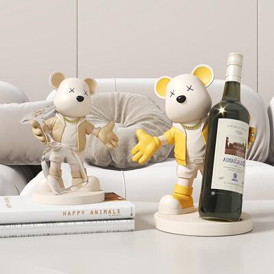 创意迎宾熊红架柜装品摆件轻酒奢高档家居客厅玄酒关85020餐边饰