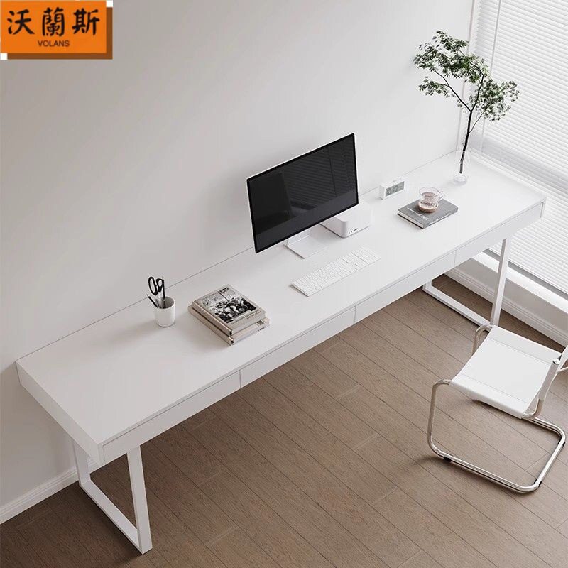 意式简约实木原木色带抽屉电脑桌