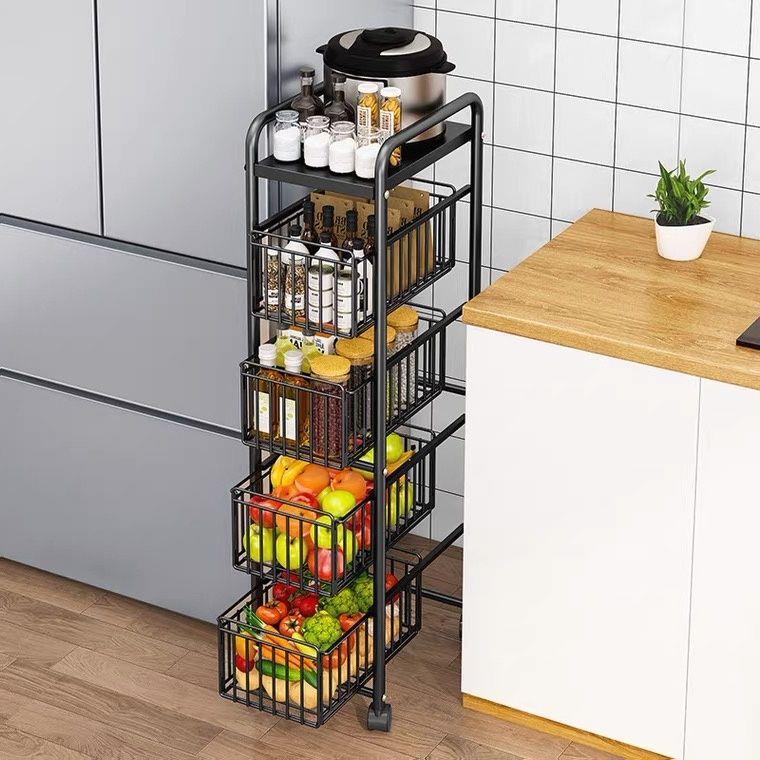 抽拉式厨房置物架超窄缝冰箱侧落层地多多功能891蔬菜抽可拉夹收