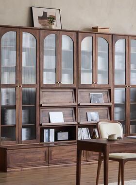 木北美黑樱胡桃木满墙实书柜桃木功小户型组装多能客厅储物展JQF