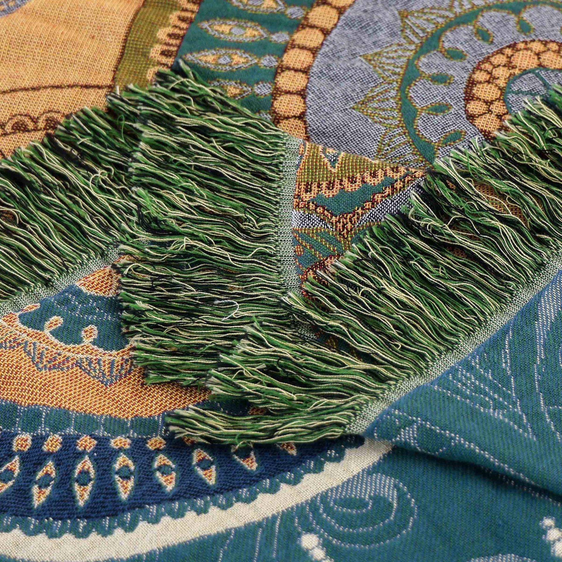 流苏款沙发毯子蓝绿色办公室午毯睡西米亚82007床风波盖毯尾巾现