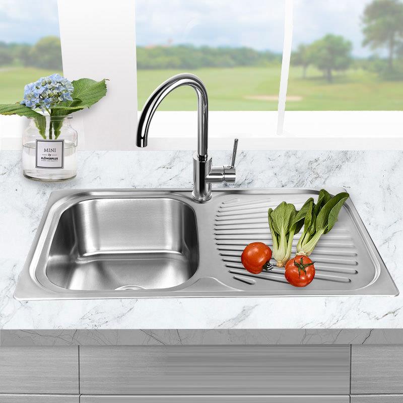 4不锈钢水槽0OD-8248B式拉伸单盆带板洗美菜池单槽家用厨槽房水跨