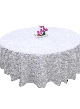 跨直形供酒店婚26908庆缎面立体玫瑰花圆桌布色宴会派对色丁境台