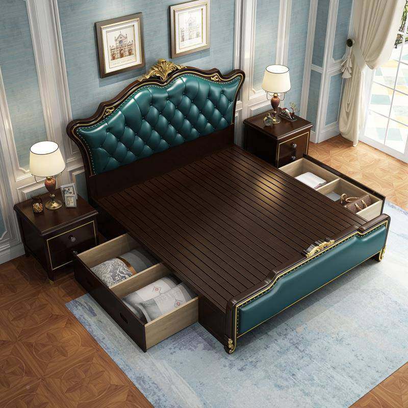 美式.实米木FJQ床现代简约轻主奢床1.8双人卧软包床简欧15米储物