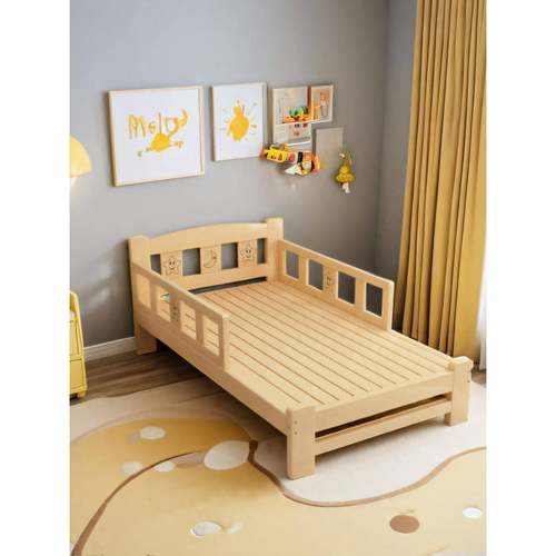 全实木儿童床男孩1米2人小床带护栏易松木简加宽拼接BFI经济单女