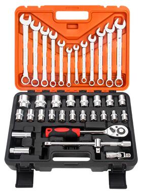 双色盒2机5PC件套汽修套装组合钢24齿棘轮JNR快速接扳手铬钒套筒