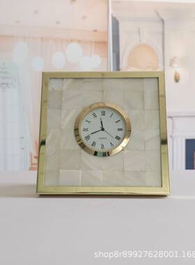 金色约金装属边家框用贝壳座钟，简家工艺摆IJB台时钟