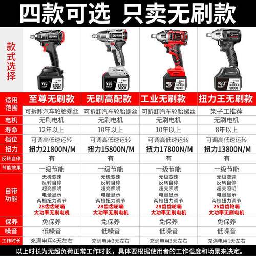 汽无刷电动扳手电充电冲击手扳大扭力架子锂工电动套筒93212风炮