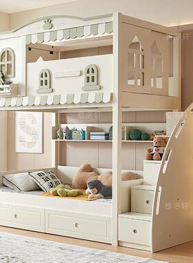 儿床上下铺双层两高层低树绿色高低童屋床子母上下同宽城堡公主床