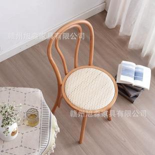 法式 藤椅木实复古餐家用餐厅椅原木色靠背IDW椅子甜耐品面包店索