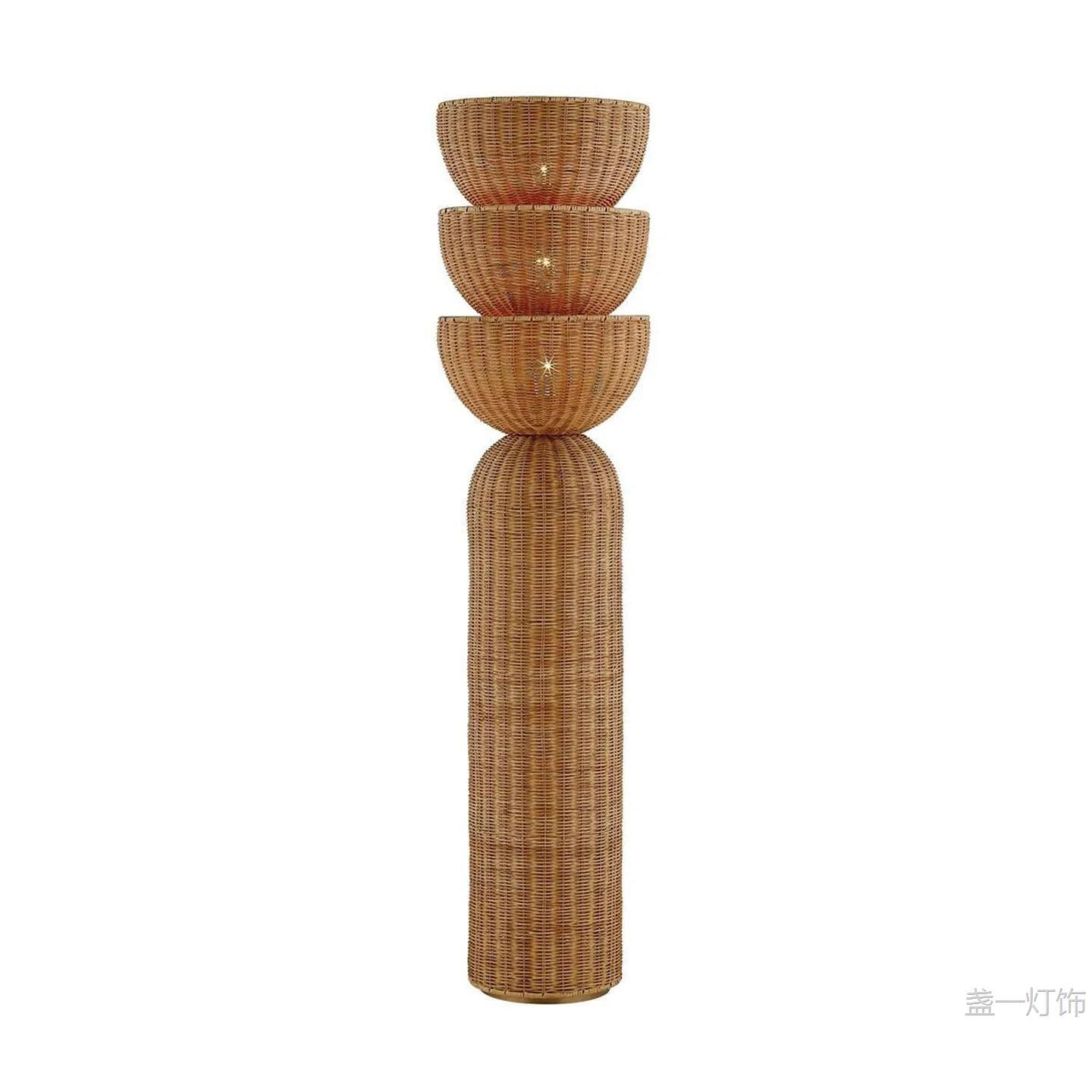 美式复古藤编手工氛围落地灯