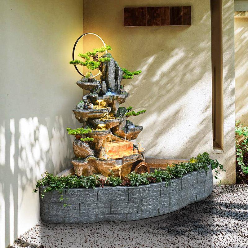 大礼型假山流水喷泉户外养鱼池办公室店饰阳酒台花园装送落959地