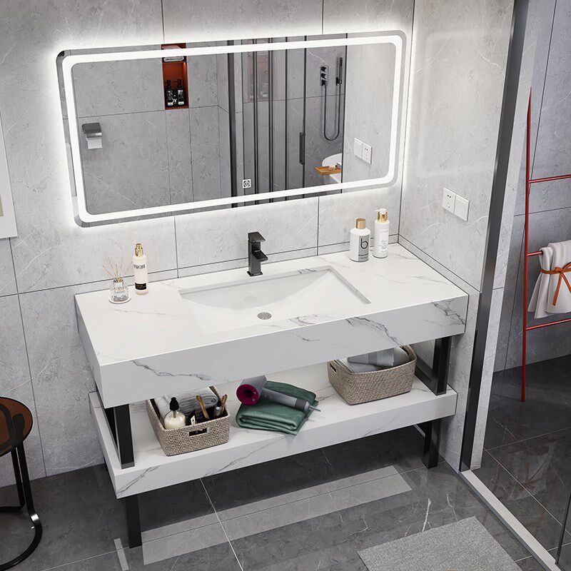 落地柜智能洗漱台岩板台面陶瓷一体盆组合洗脸盆洗手台落地支撑架