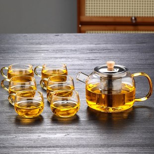 耐高温玻璃泡茶壶煮茶壶耐热防爆加厚高硼硅玻璃钢漏家用待客套装