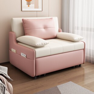 小户型客厅沙发床两用2024新款布艺科技布拼色推拉可折叠单人梳化