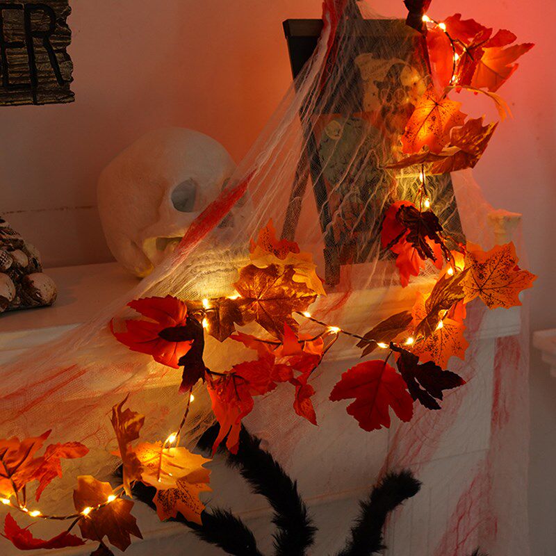 仿真红枫叶藤条挂壁假树叶子万圣节主题橱窗造景墙面吊顶装饰花藤