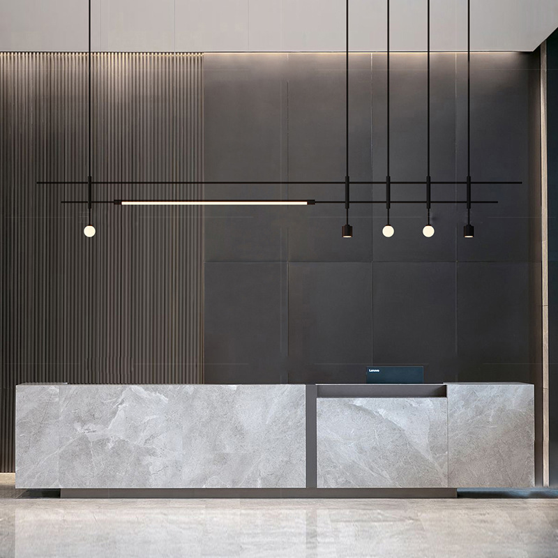 定制创意吊灯简约样品屋展示中心酒店会所长条吧台超长办公区接待