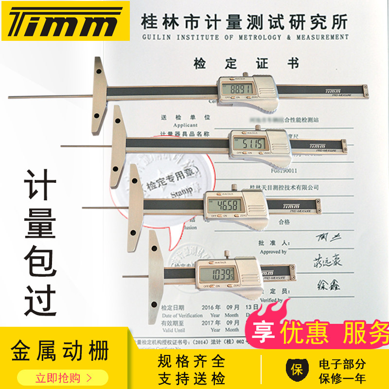 TIMM天目数显深度尺电子细杆深度卡尺平尖头圆杆腐蚀深小内孔检测