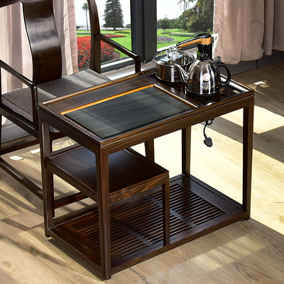 黑紫檀木可移动实木茶车小茶台家用多功能茶水柜茶桌沙发边几阳台