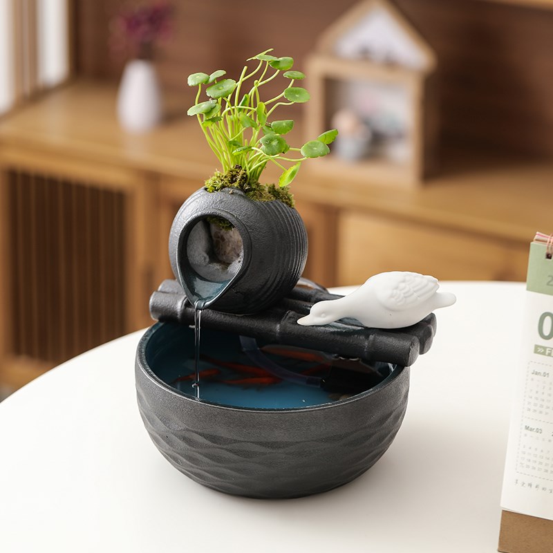 创意流水摆件循环水招财客厅家居喷泉水景办公室桌面装饰开业礼品