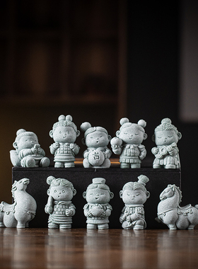 创意卡通兵马俑茶宠摆件中式将士手把件博古架摆设造景桌面装饰品