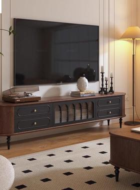 法式古实QBB木电视美柜胡组桃加黑色式客厅茶几电复视柜合落地储