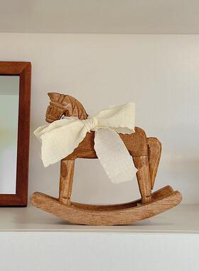 拍隆泽摇摇木马摆件创意儿童房房实饰木SJ871079制办公室间桌面装