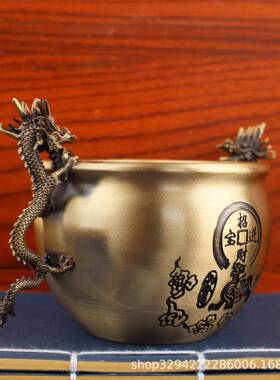 黄铜双缸龙公聚宝盆摆件客厅玄关办招财进宝摆8699件黄铜摆件装饰