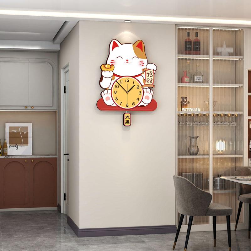 可爱招WC2424财猫挂创意时钟高级感挂表墙家玄关背景钟装饰钟用客