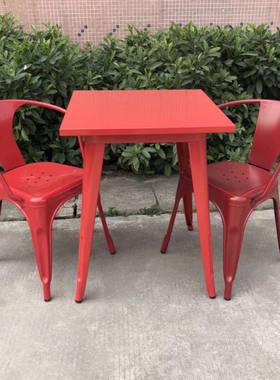 l店oft工业风餐桌铁皮桌简小约榆木吃方桌小77189冷饮休闲方桌厂