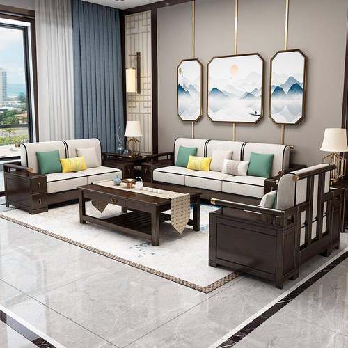 新中式实木沙组合户型客厅家具套装YAQ现轻奢别墅沙发贵小妃转角