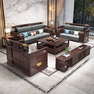 新中客式小沙发乌木实木厅全套冬夏金两用储物实木别墅大户型WDE